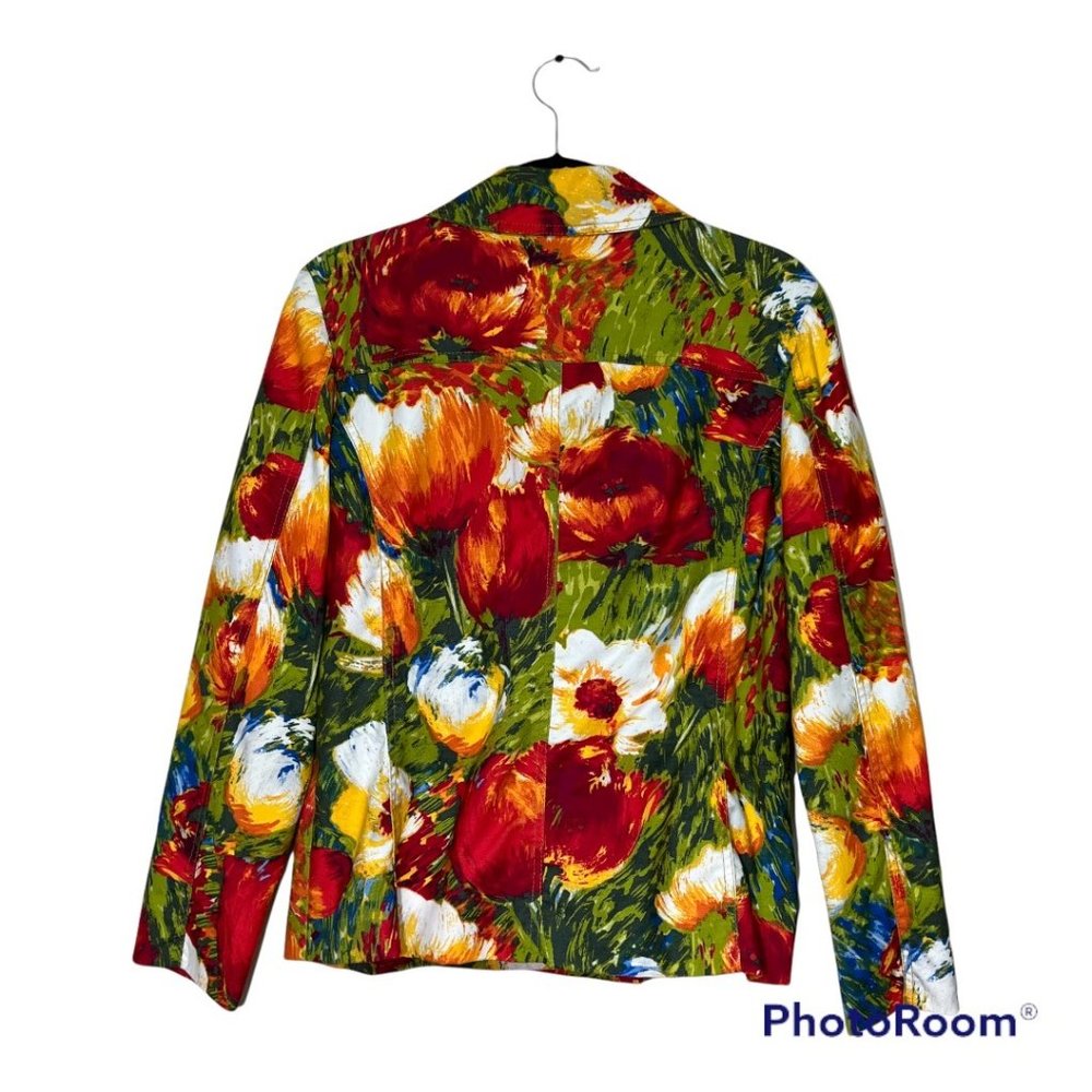CHICO'S Abstract Multi-Color Floral Pattern Fitted Button Blazer Size M - Picture 2 of 10